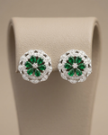 Floral Rosette Emerald Stud Earrings Sterling Silver