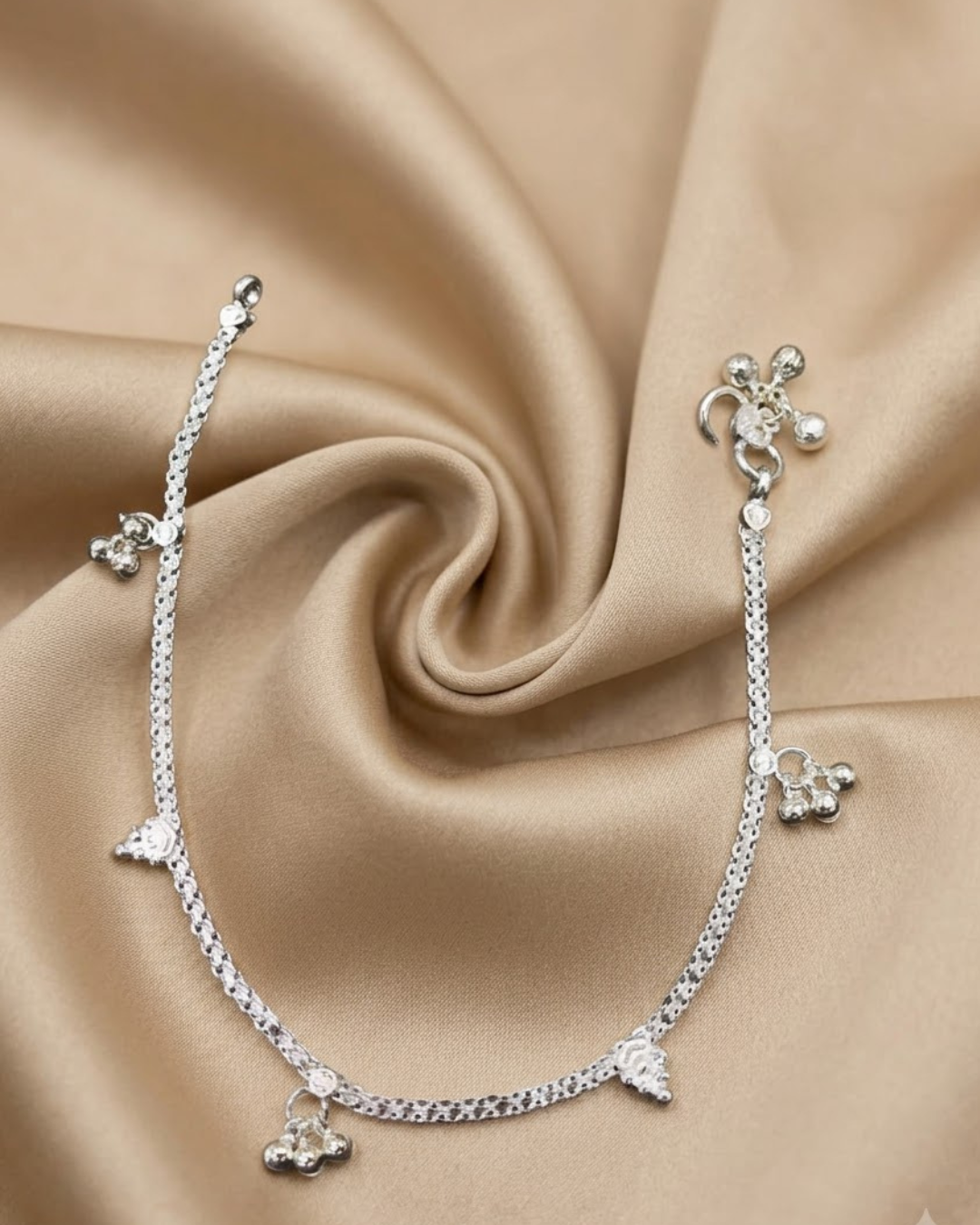 Floral Cluster Charm Anklet Sterling Silver