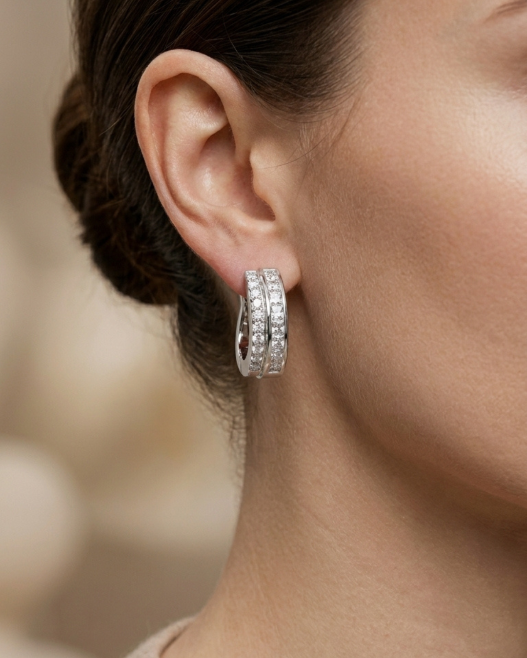 Curved Multi-Row Stud Earrings Sterling Silver