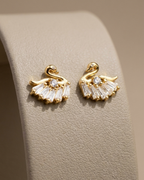 Swan Stud Earrings Gold Plated