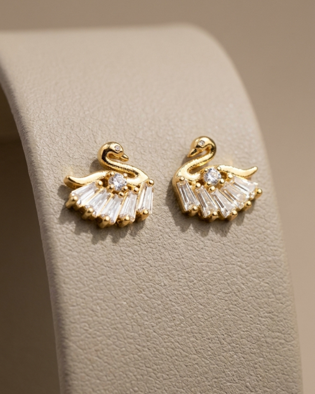 Swan Stud Earrings Gold Plated