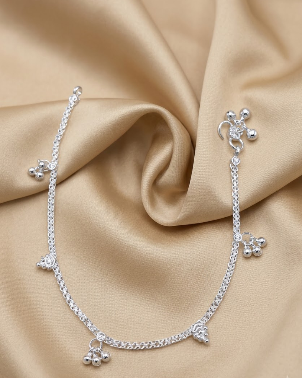 Floral Charm Anklet Sterling Silver