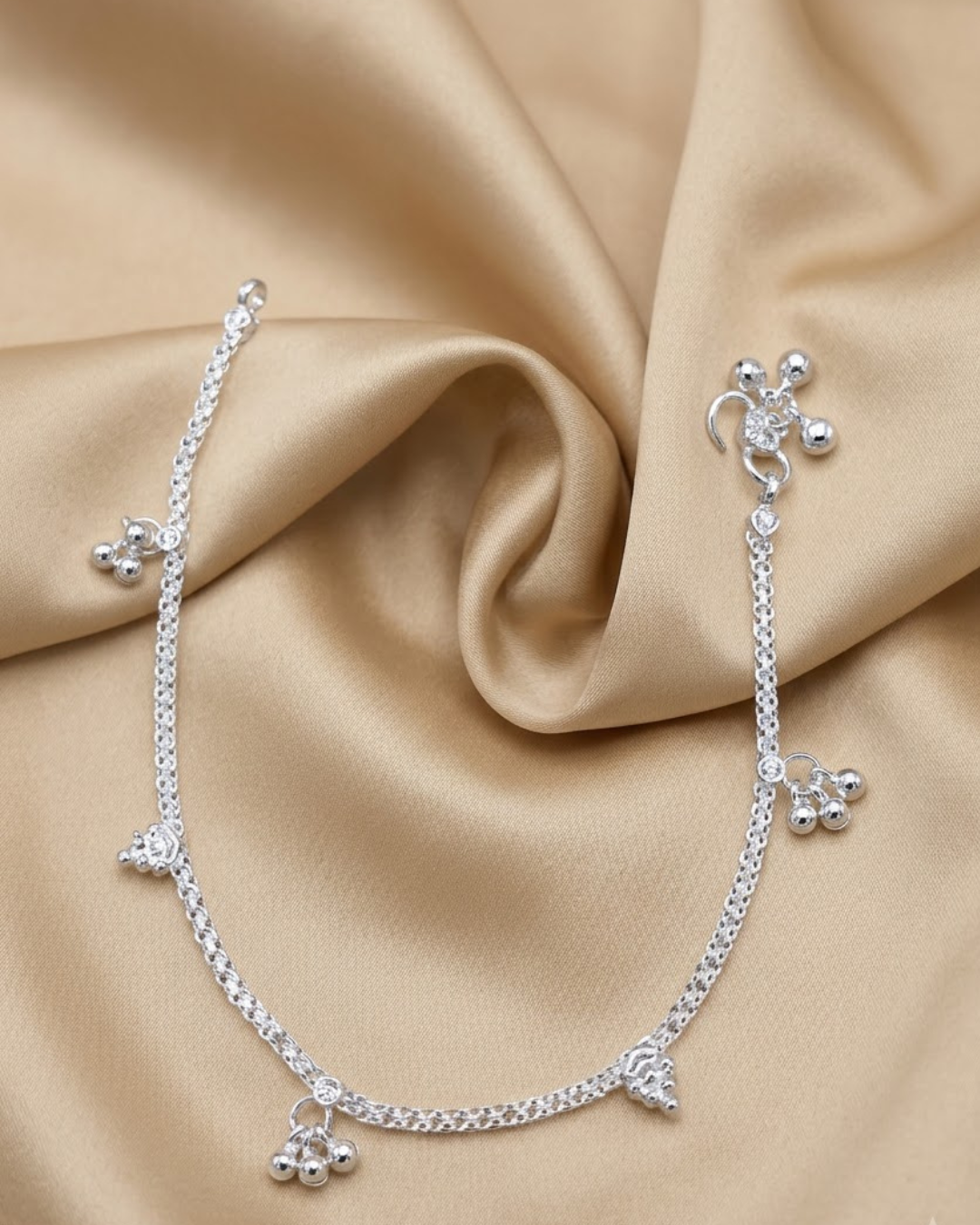 Floral Charm Anklet Sterling Silver