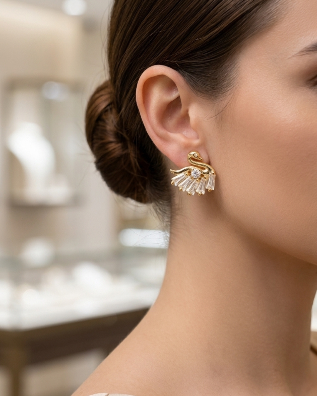 Swan Stud Earrings Gold Plated