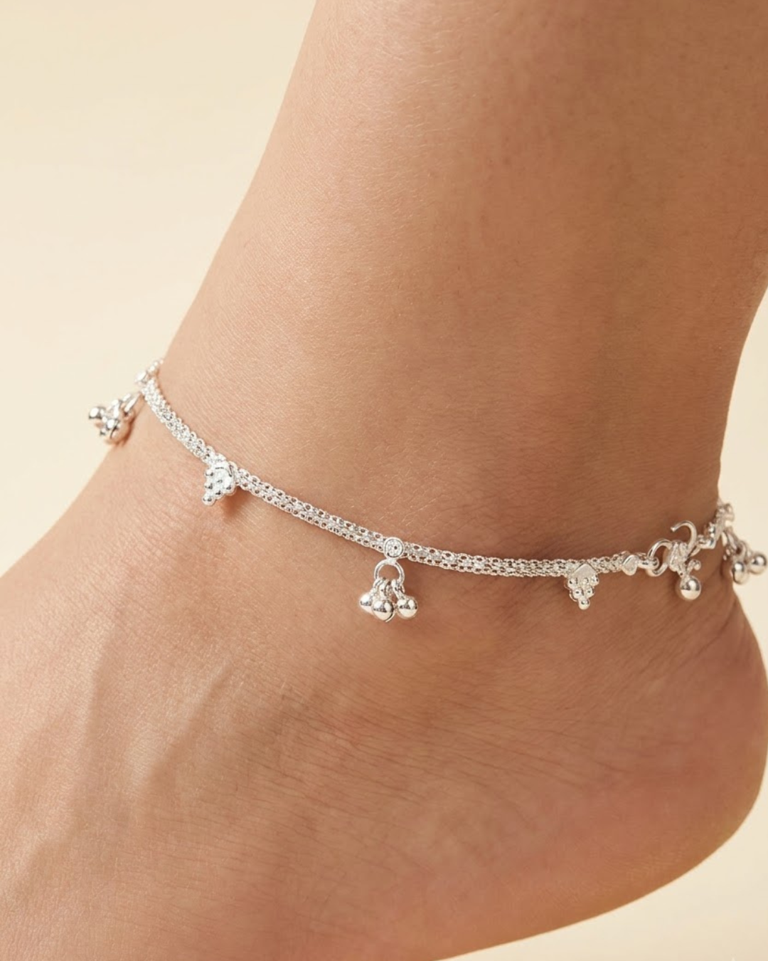 Floral Charm Anklet Sterling Silver