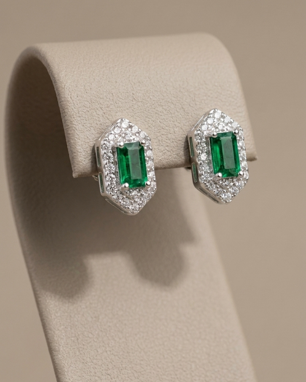 Emerald Cut Geometric Stud Earrings Sterling Silver