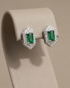 Emerald Cut Geometric Stud Earrings Sterling Silver