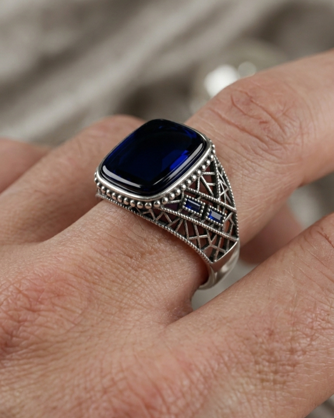 Sapphire Lattice Sovereign Ring