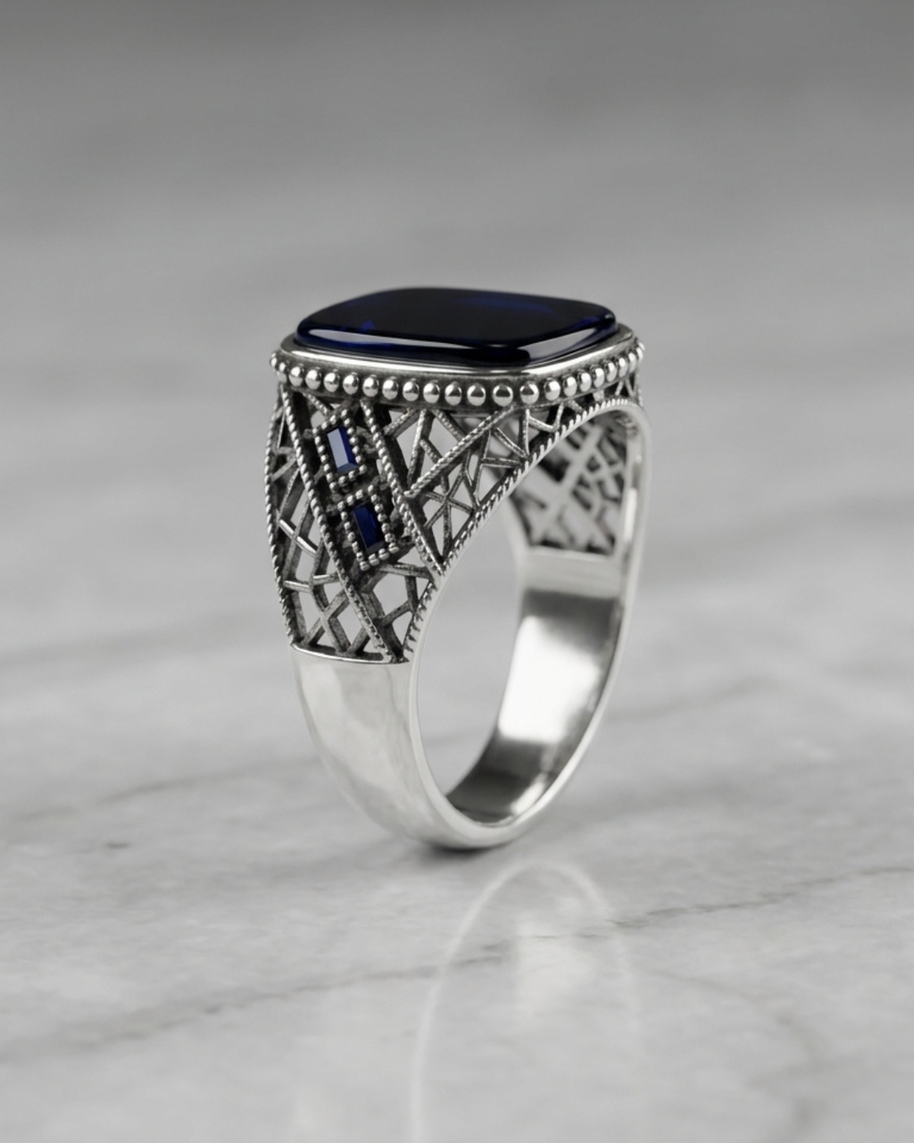 Sapphire Lattice Sovereign Ring