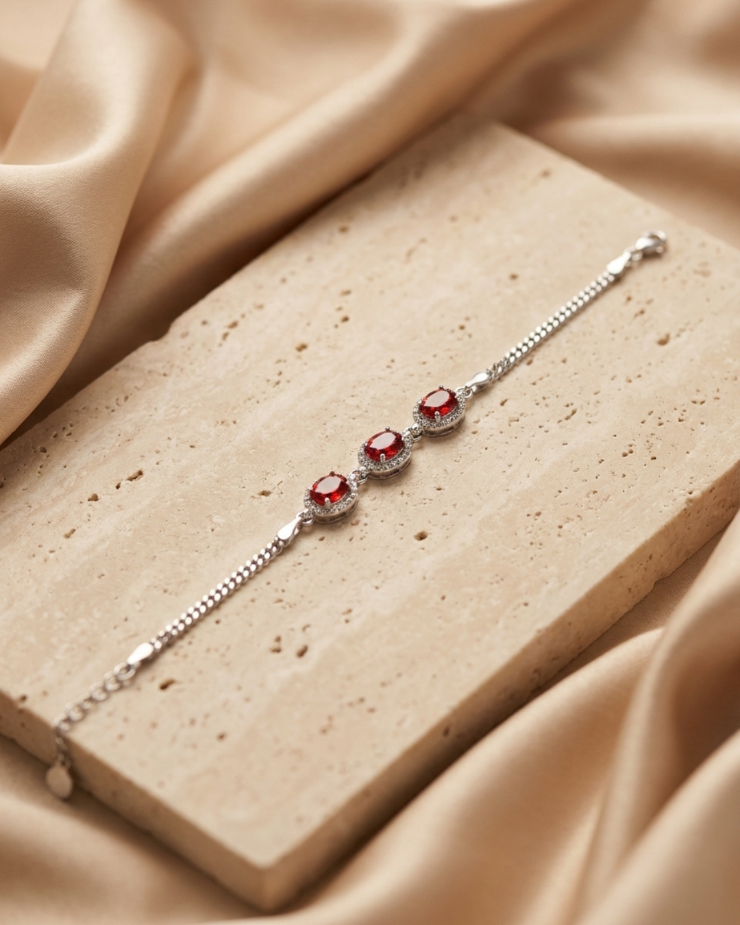 Crimson Oval Halo Bracelet