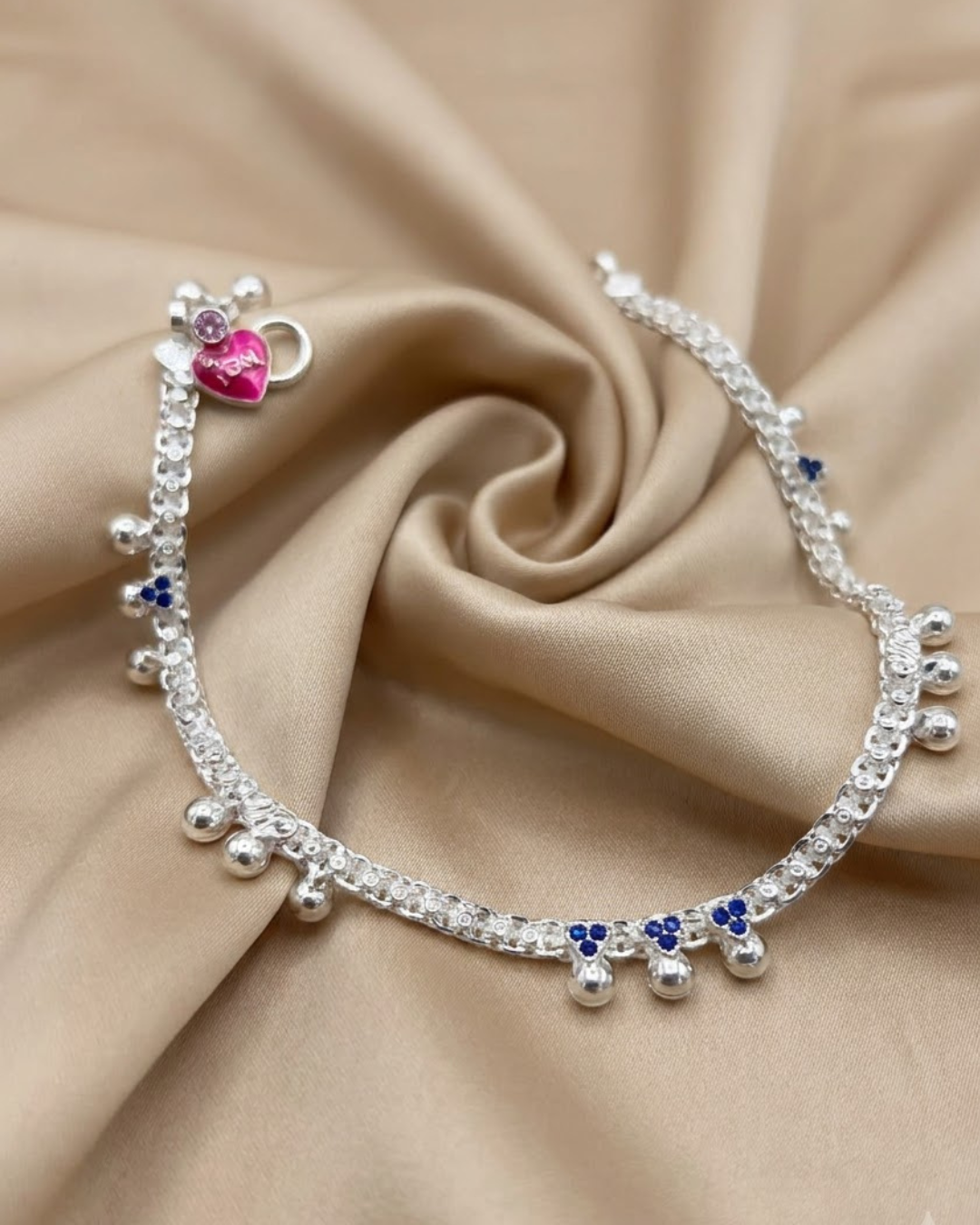 Floral Gemstone Sterling Silver Anklet