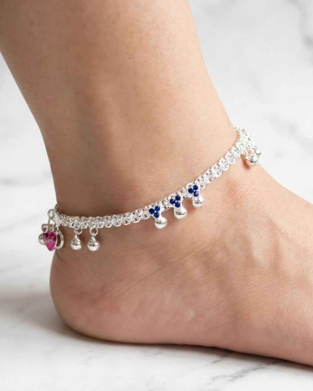 Floral Gemstone Sterling Silver Anklet
