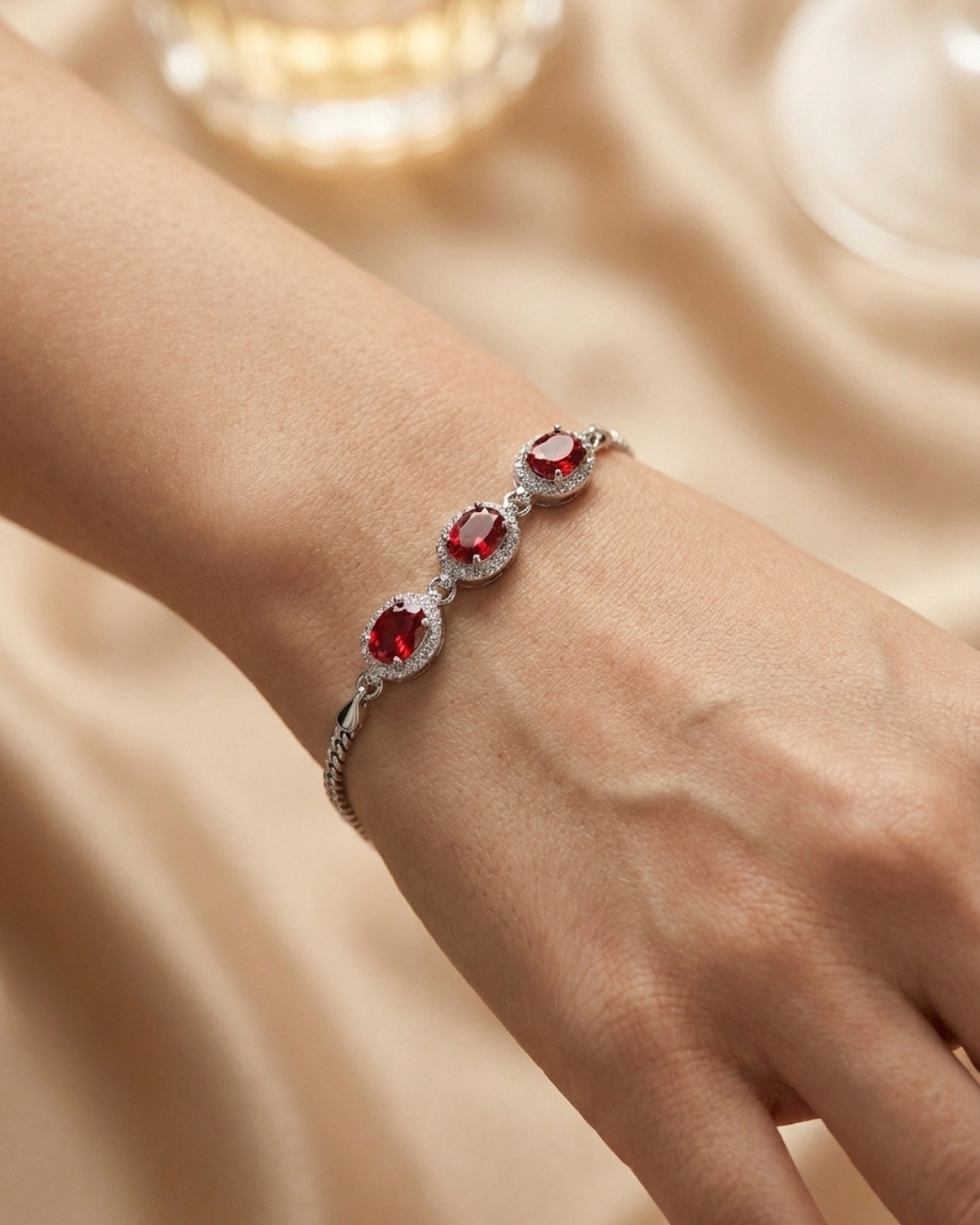 Crimson Oval Halo Bracelet