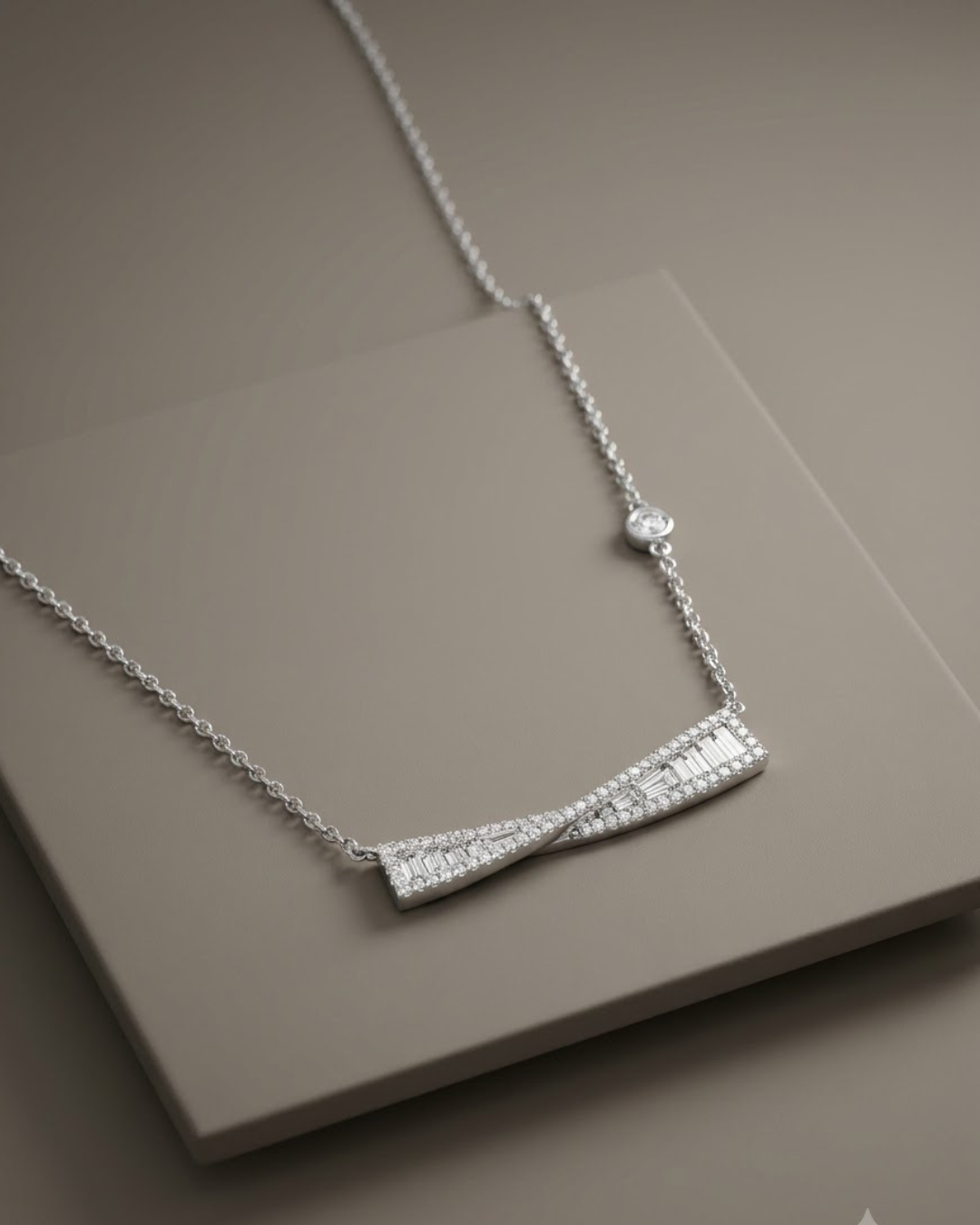 Twisted Baguette Crystal Necklace Silver