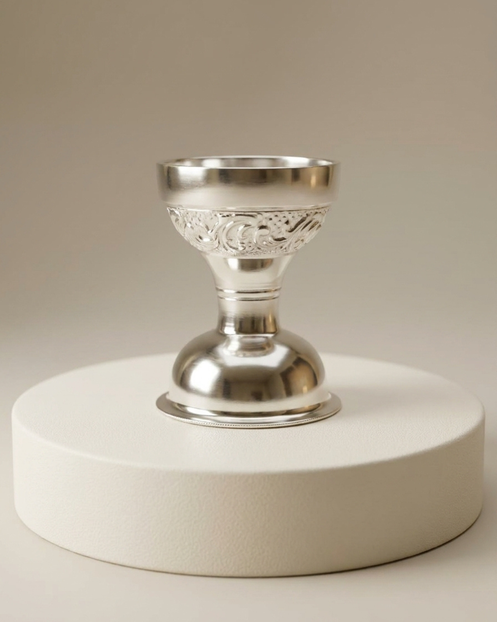 Vedic Carved Silver Diya Holder