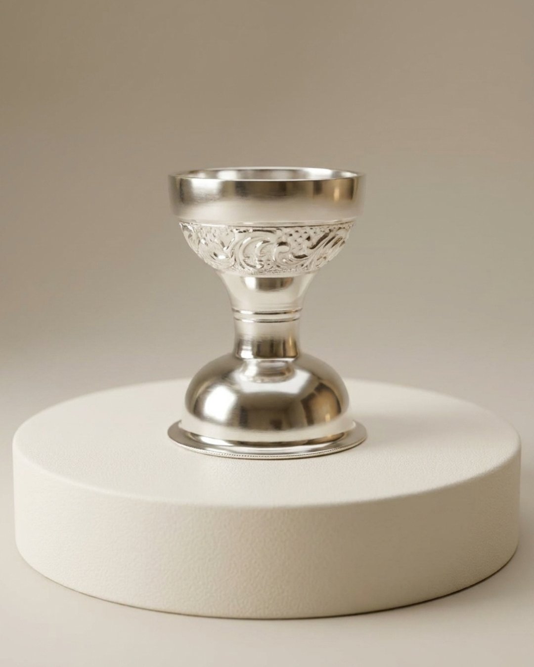 Vedic Carved Silver Diya Holder