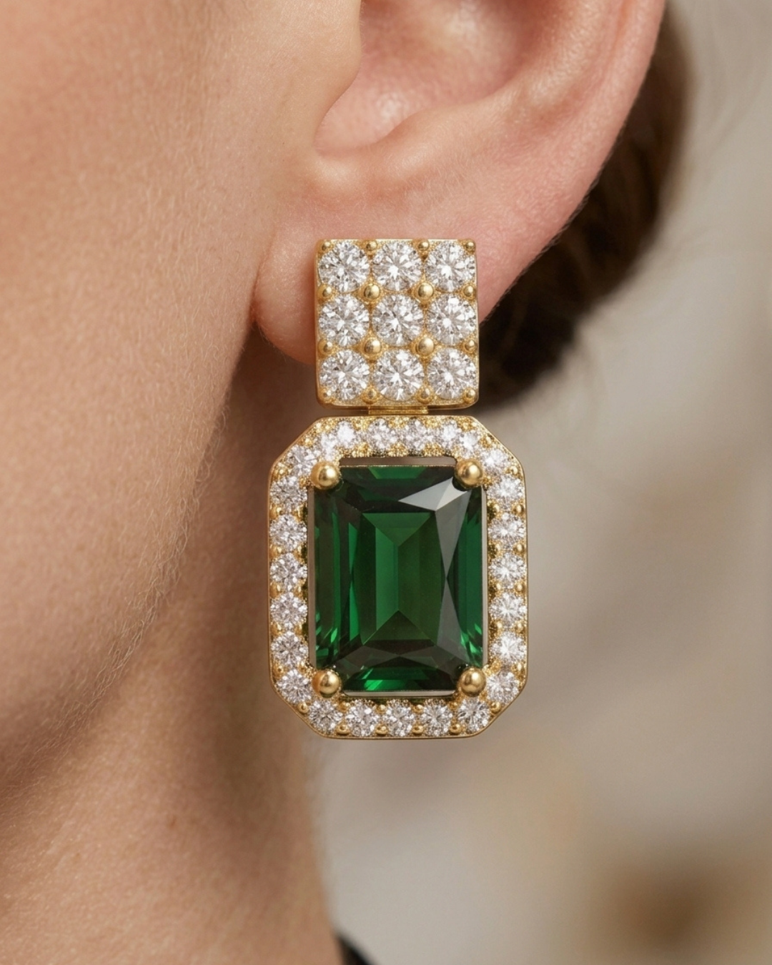 Emerald Cut Drop Studs Earring Sterling Silver