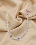 Multicolor Enamel Floral Silver Anklet