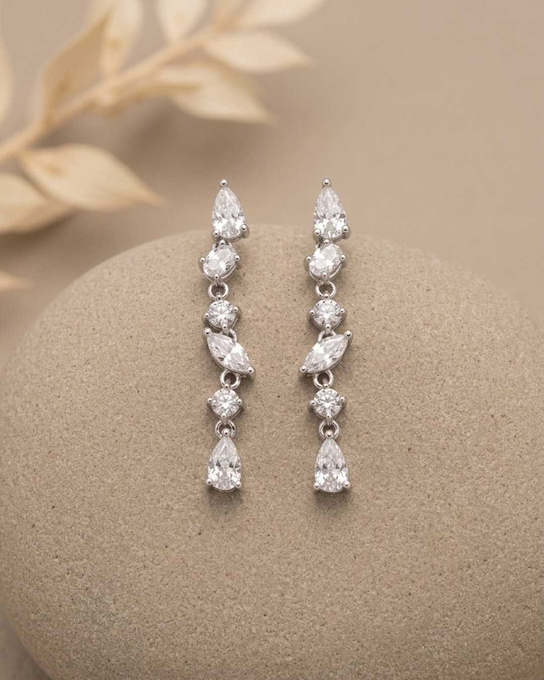 Multi Shape Crystal Drop Stud Earrings Sterling Silver
