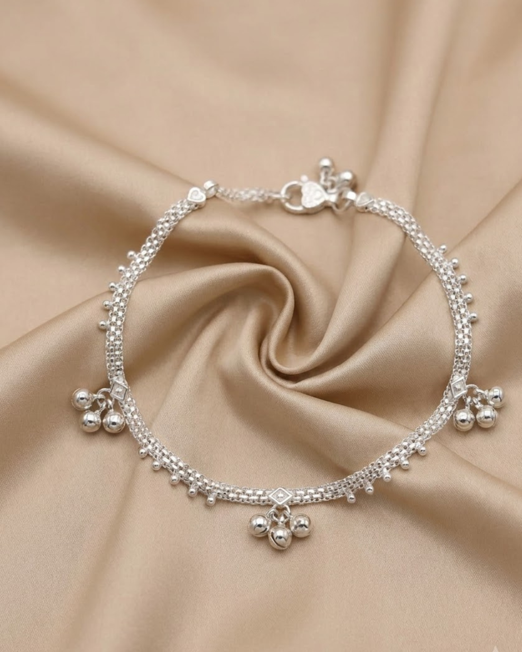 Mesh Bell Anklet Sterling Silver