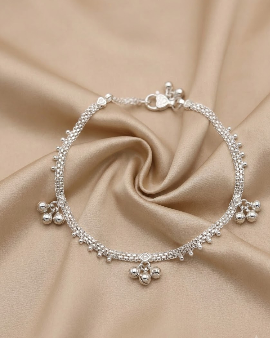 Mesh Bell Anklet Sterling Silver