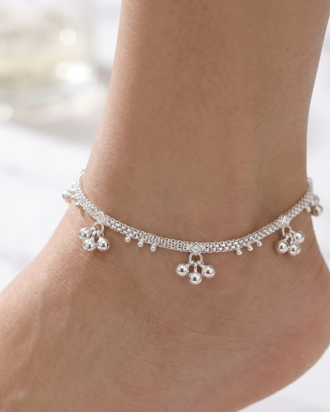 Mesh Bell Anklet Sterling Silver