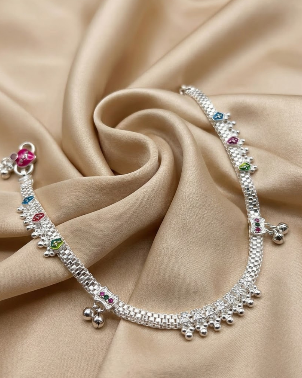 Multicolor Meenakari Anklet Sterling Silver