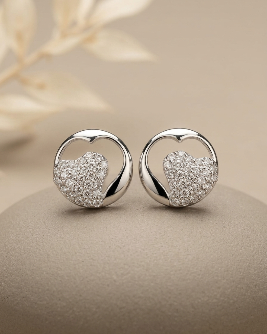 Heart in Circle Cutout Stud Earrings Sterling Silver