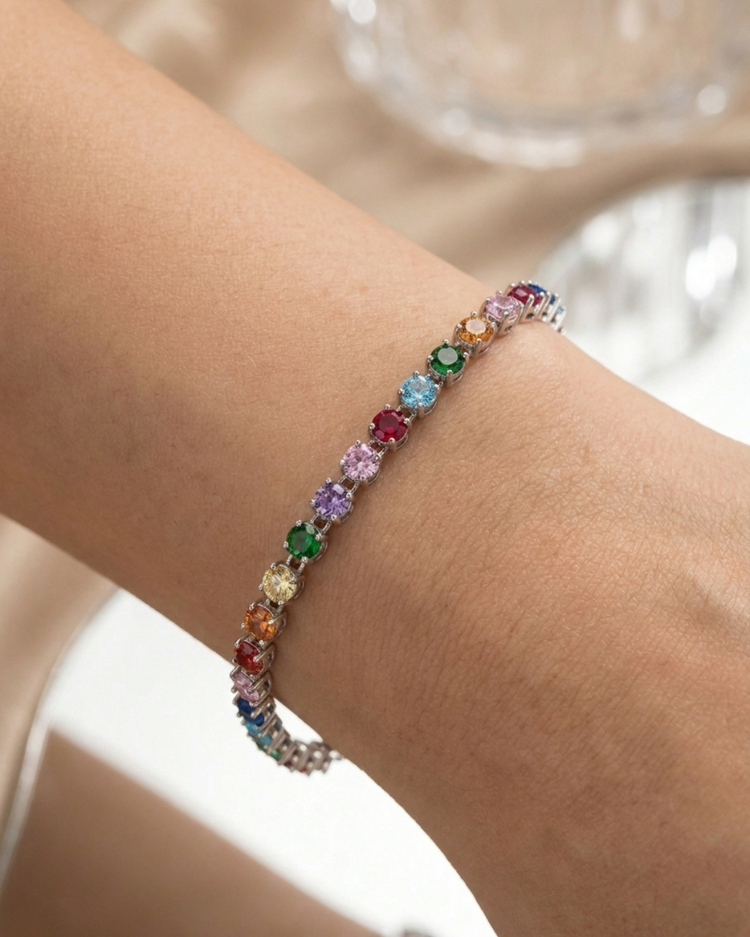 Pastel Rainbow Oval Halo Tennis Bracelet