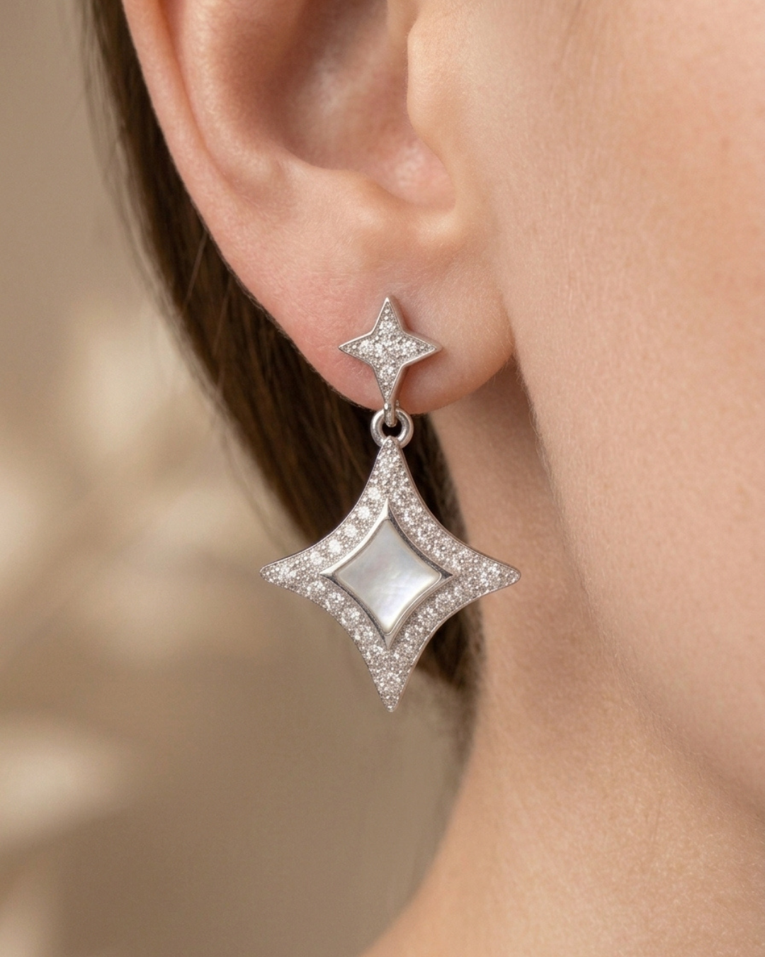 Star Burst Drop Stud Earrings Sterling Silver