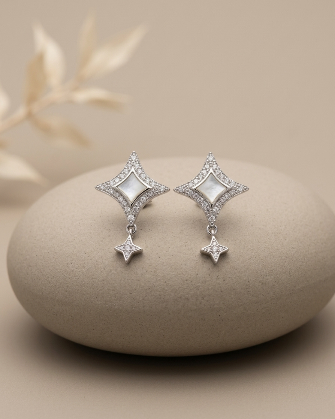 Star Burst Drop Stud Earrings Sterling Silver