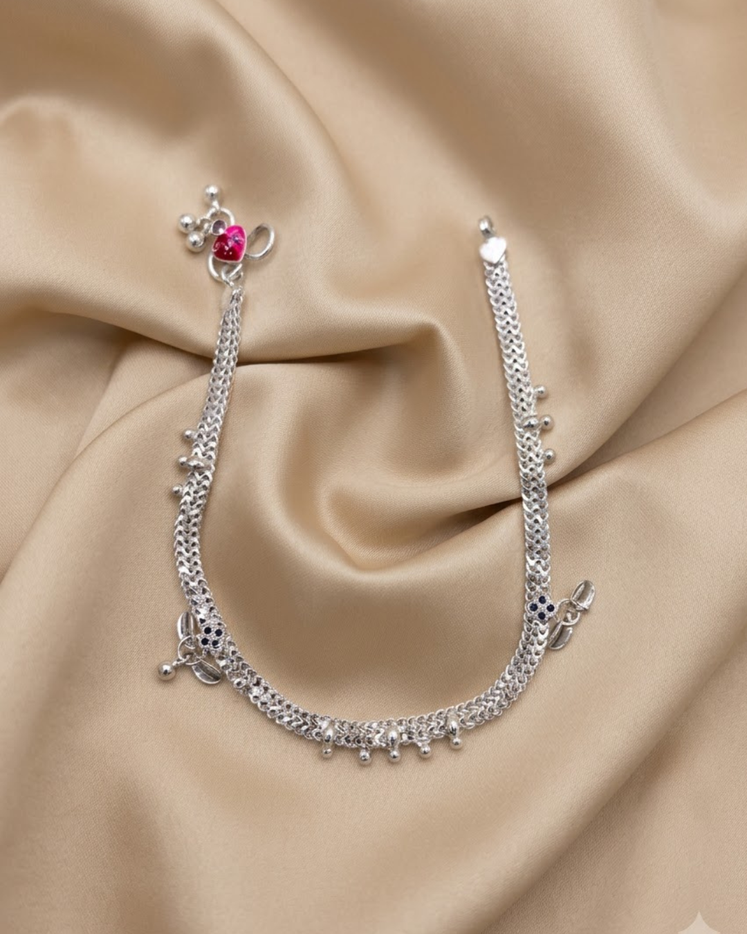 Floral Sapphire Sterling Silver Anklet