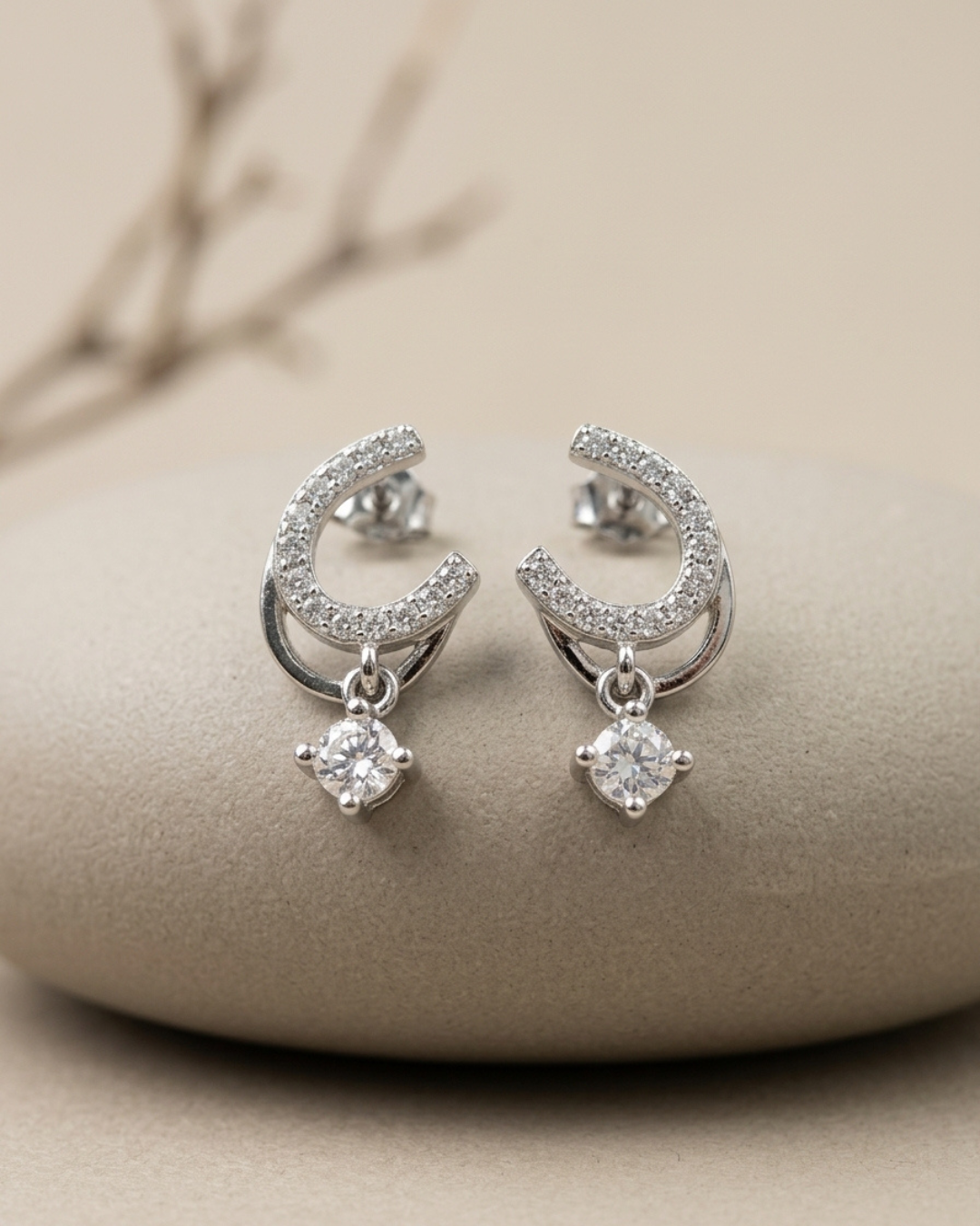 Horseshoe Drop Studs Earring Sterling Silver