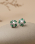 Pearl Emerald Stud Earrings Sterling Silver
