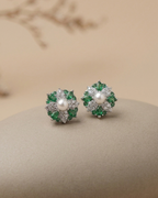 Pearl Emerald Stud Earrings Sterling Silver