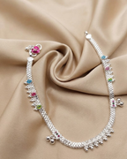 Rainbow Enamel Leaf Silver Anklet