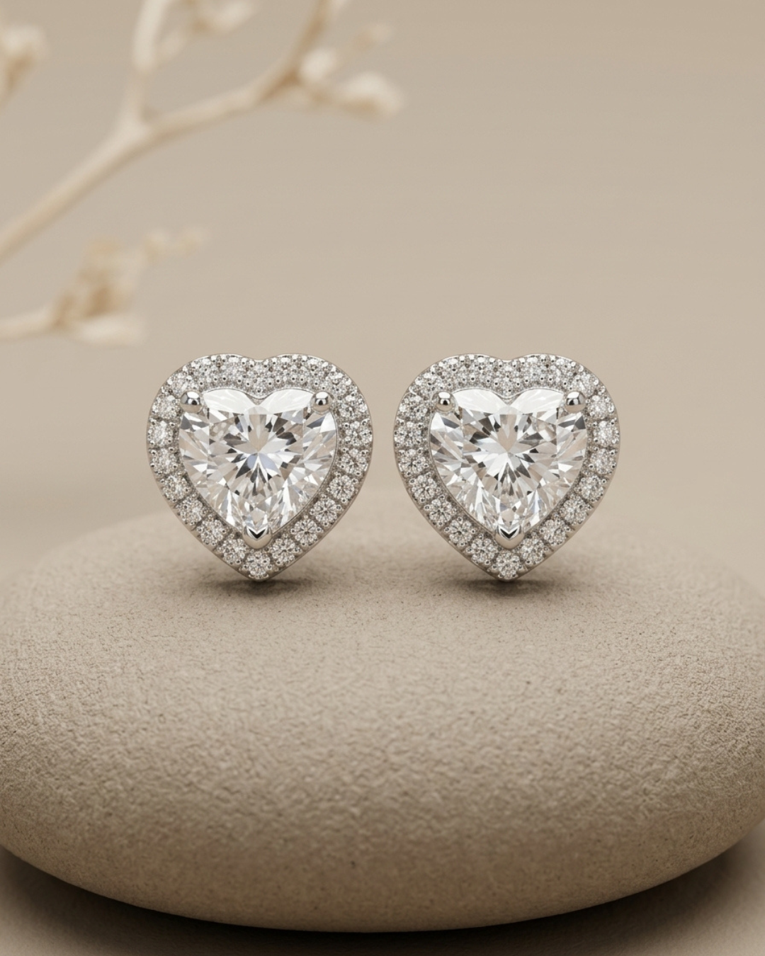 Heart Halo Stud Earrings Sterling Silver