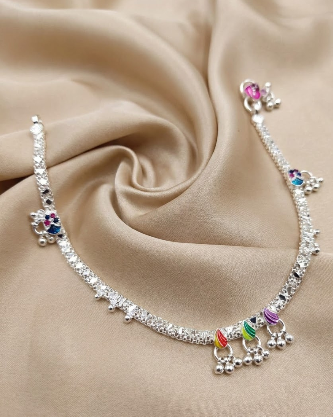 Meenakari Leaf Anklet Sterling Silver