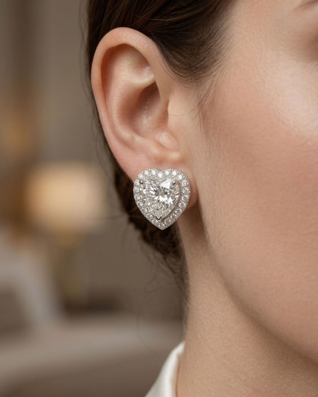 Heart Halo Stud Earrings Sterling Silver