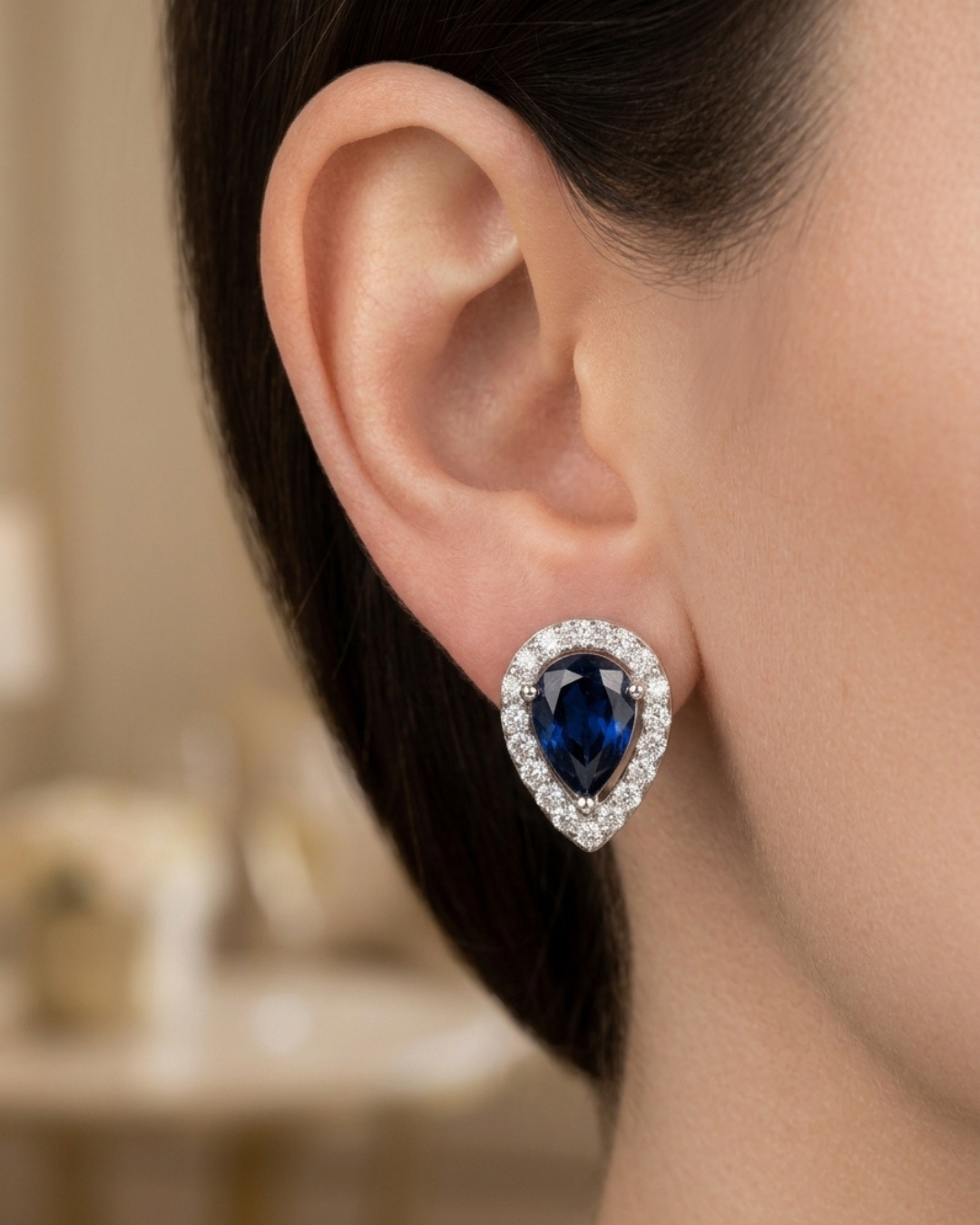 Teardrop Halo Stud Earrings Sterling Silver