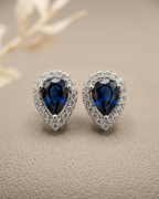 Teardrop Halo Stud Earrings Sterling Silver