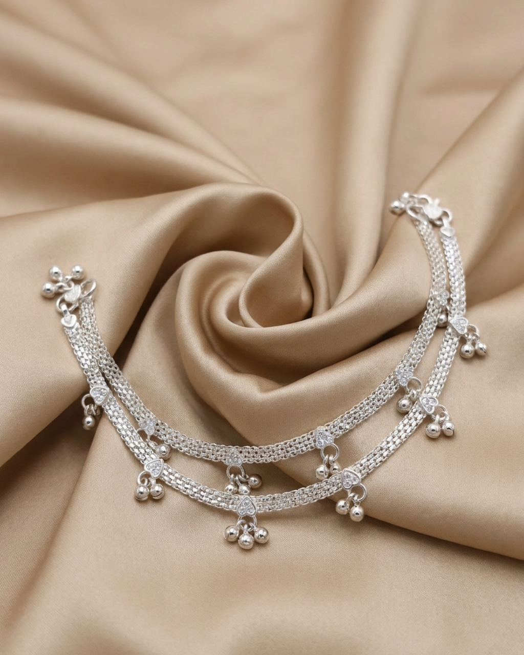 Double Layer Silver Mesh Payal Anklet