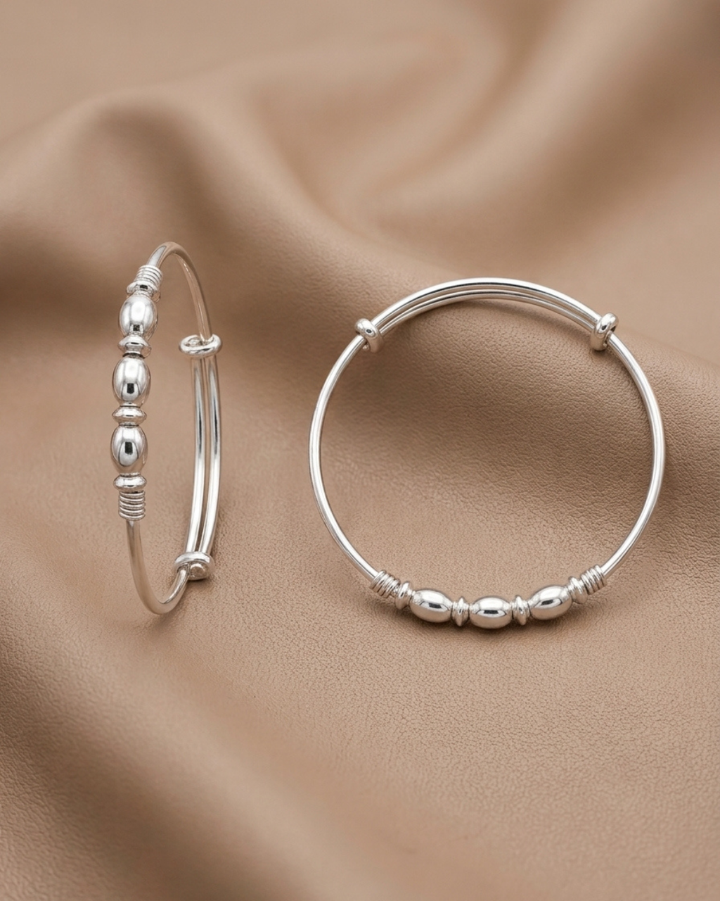 Beaded Bangle Set Sterling Silver