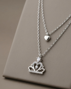 Layered Crown Charm Women's Necklace Sterling Silver