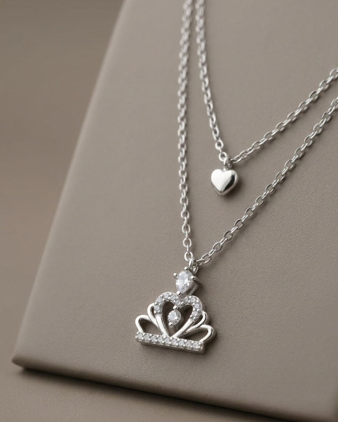 Layered Crown Charm Women's Necklace Sterling Silver