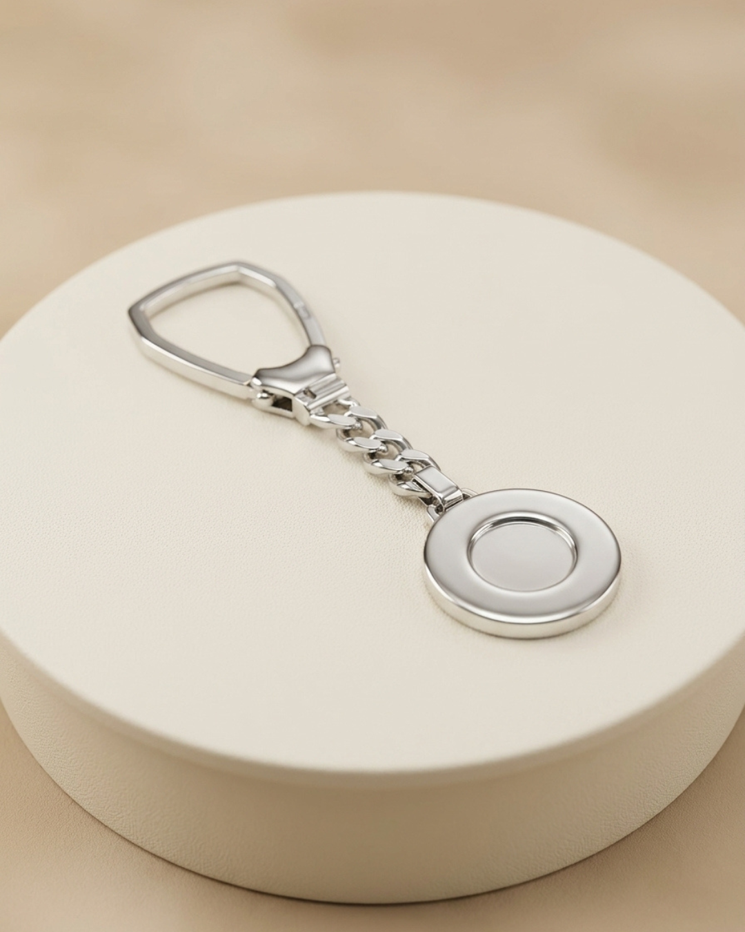 Polished Circular Medallion Silver Keychain