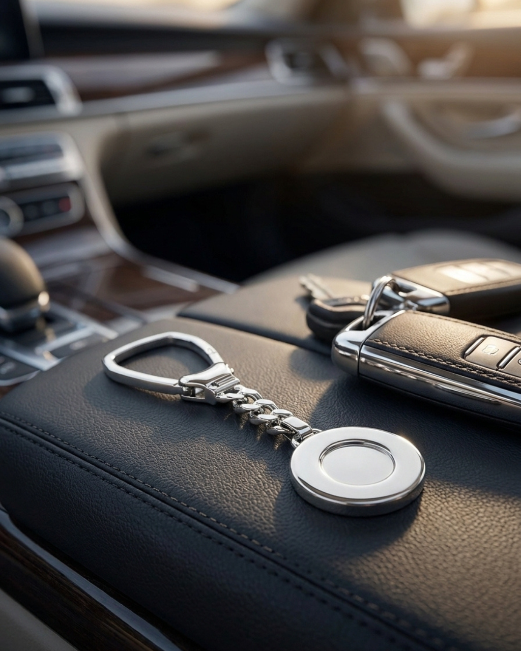Polished Circular Medallion Silver Keychain