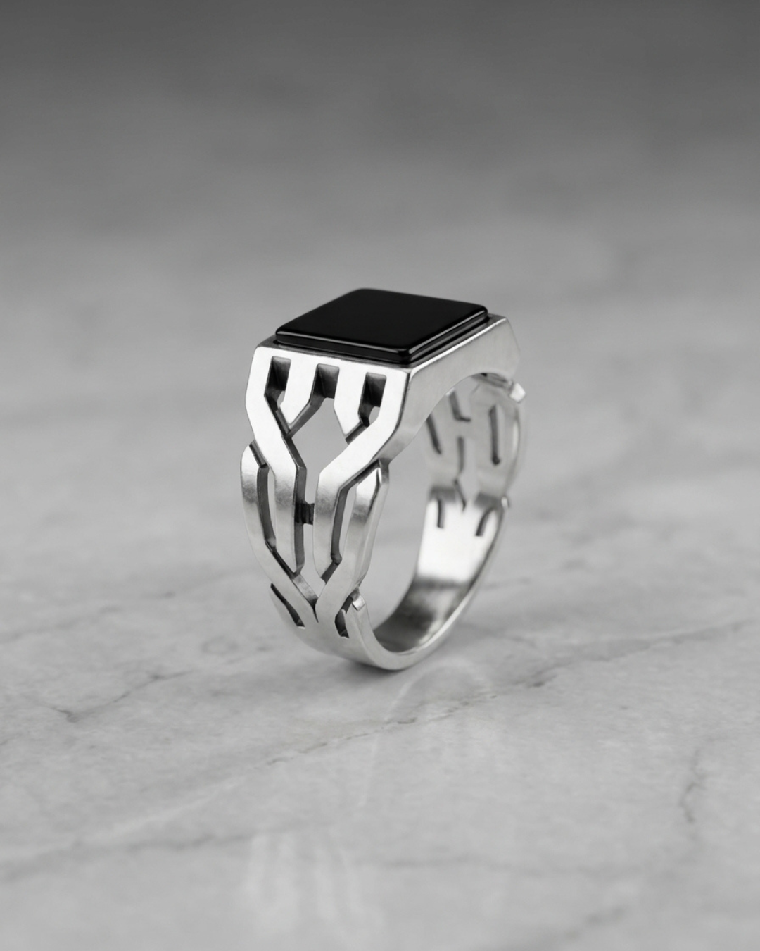 Vanguard Obsidian Geometric Signet Ring