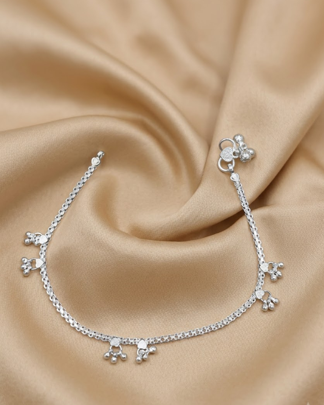 Charm & Gungroo Cluster Anklet Sterling Silver