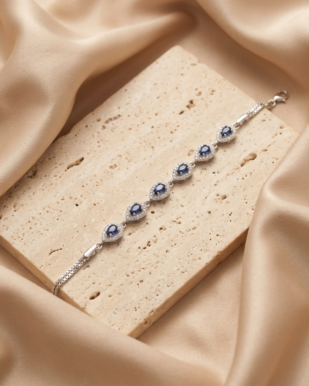 Royal Sapphire Teardrop Silver Bracelet